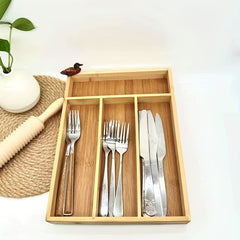 Bamboo Cutlery Drawer Divider Box for Forks Spoons Knives and Chopsticks