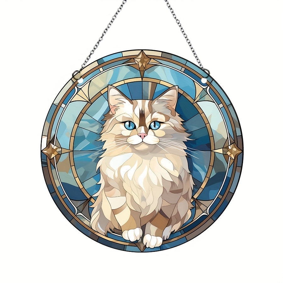 Acrylic Halloween Cat Round Stain Window Hanging