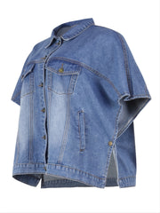 Women's Denim Poncho Cloak Cape Washed Denim Jackets