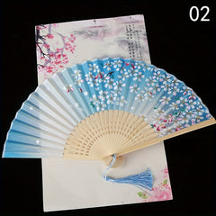 Vintage Chinese Style Flower Rattan Silk Handheld Fan