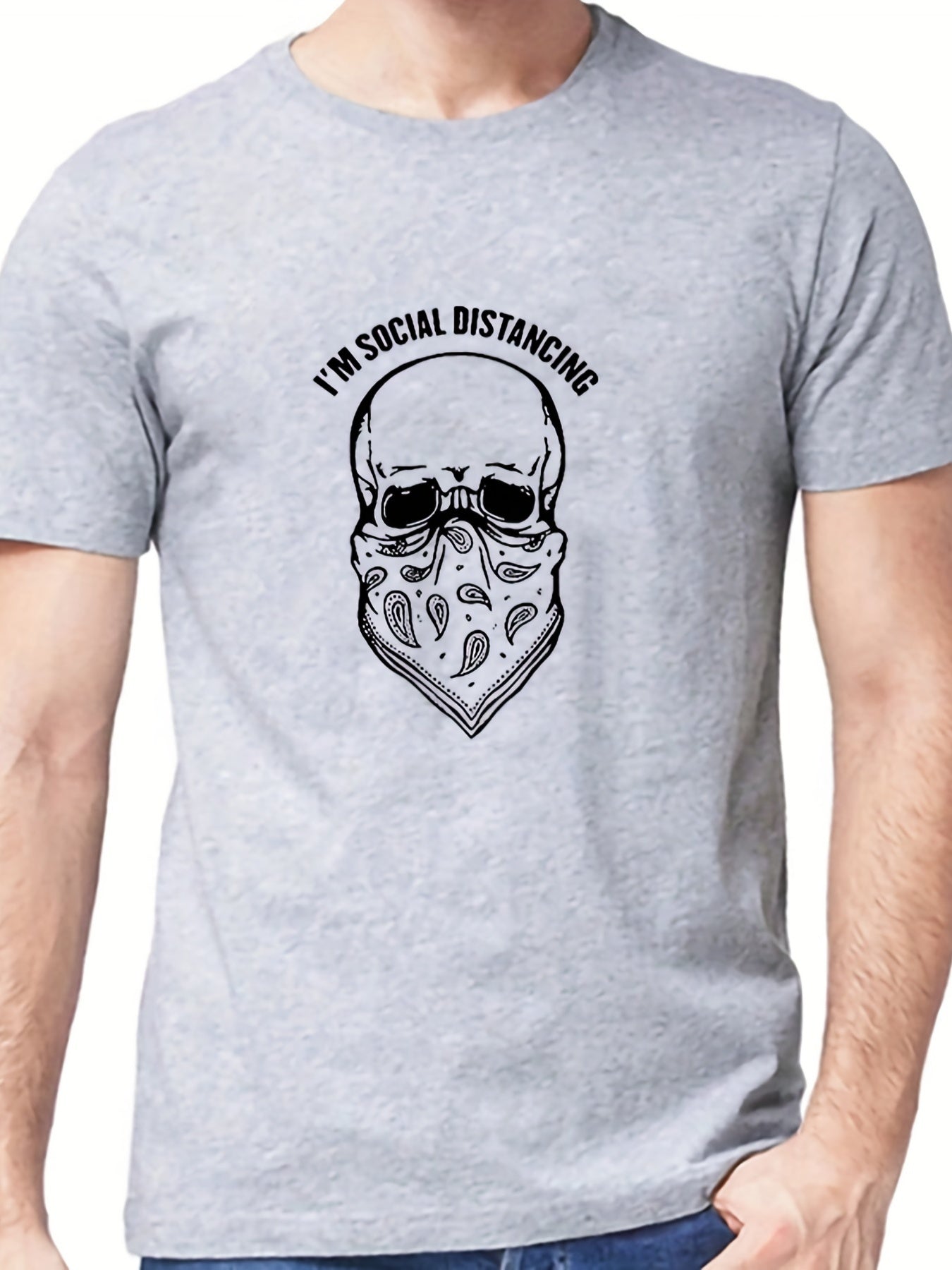 Men's Social Distancing Letter Print T Shirt for Summer