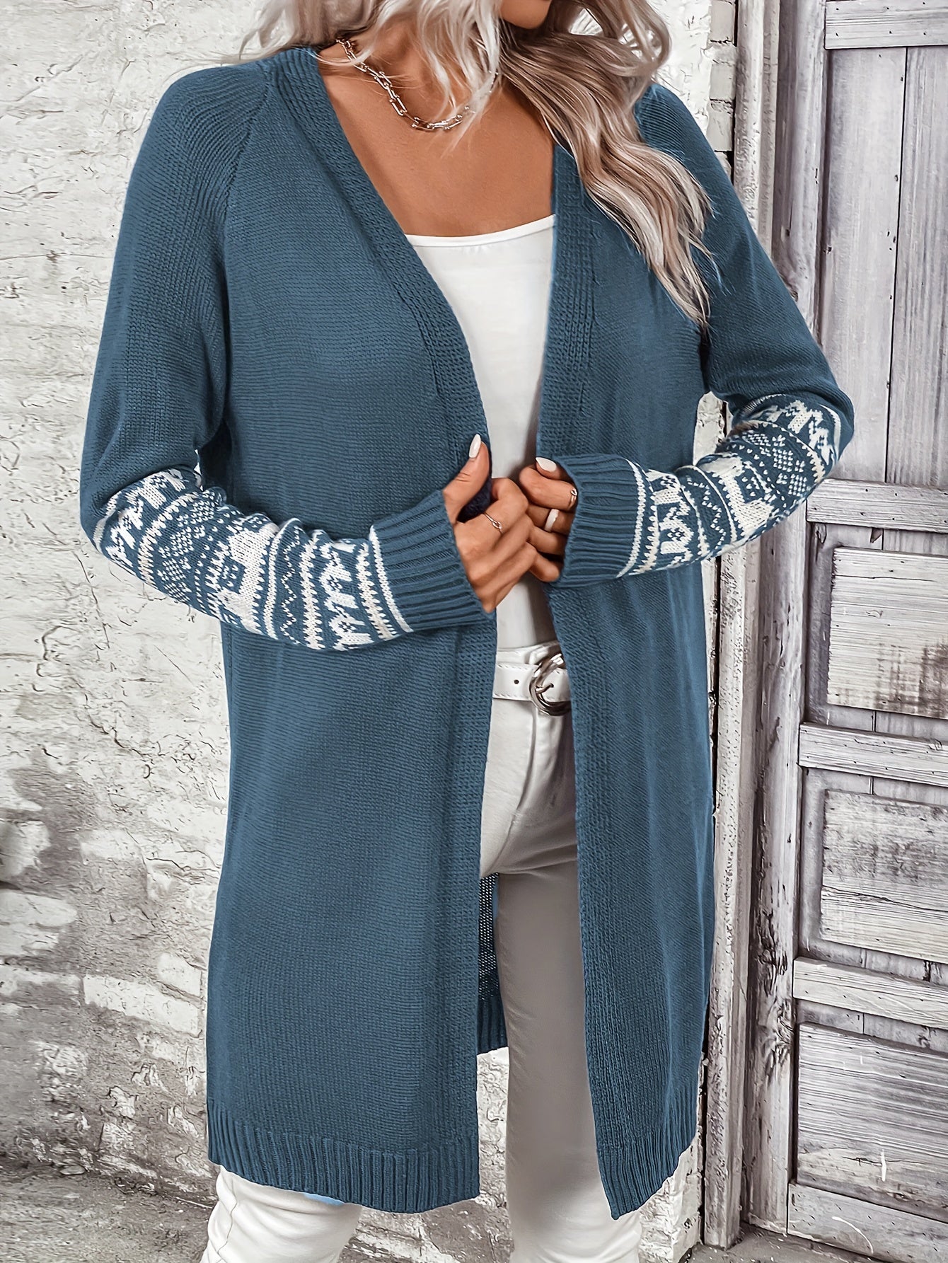Women's Plus Geo Print Open Front Cardigan