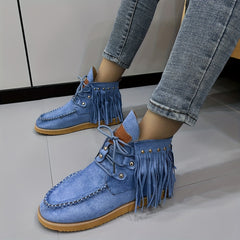 Women's Tassel Flat Ankle Boots Lace Up Anti skid High Top Boots