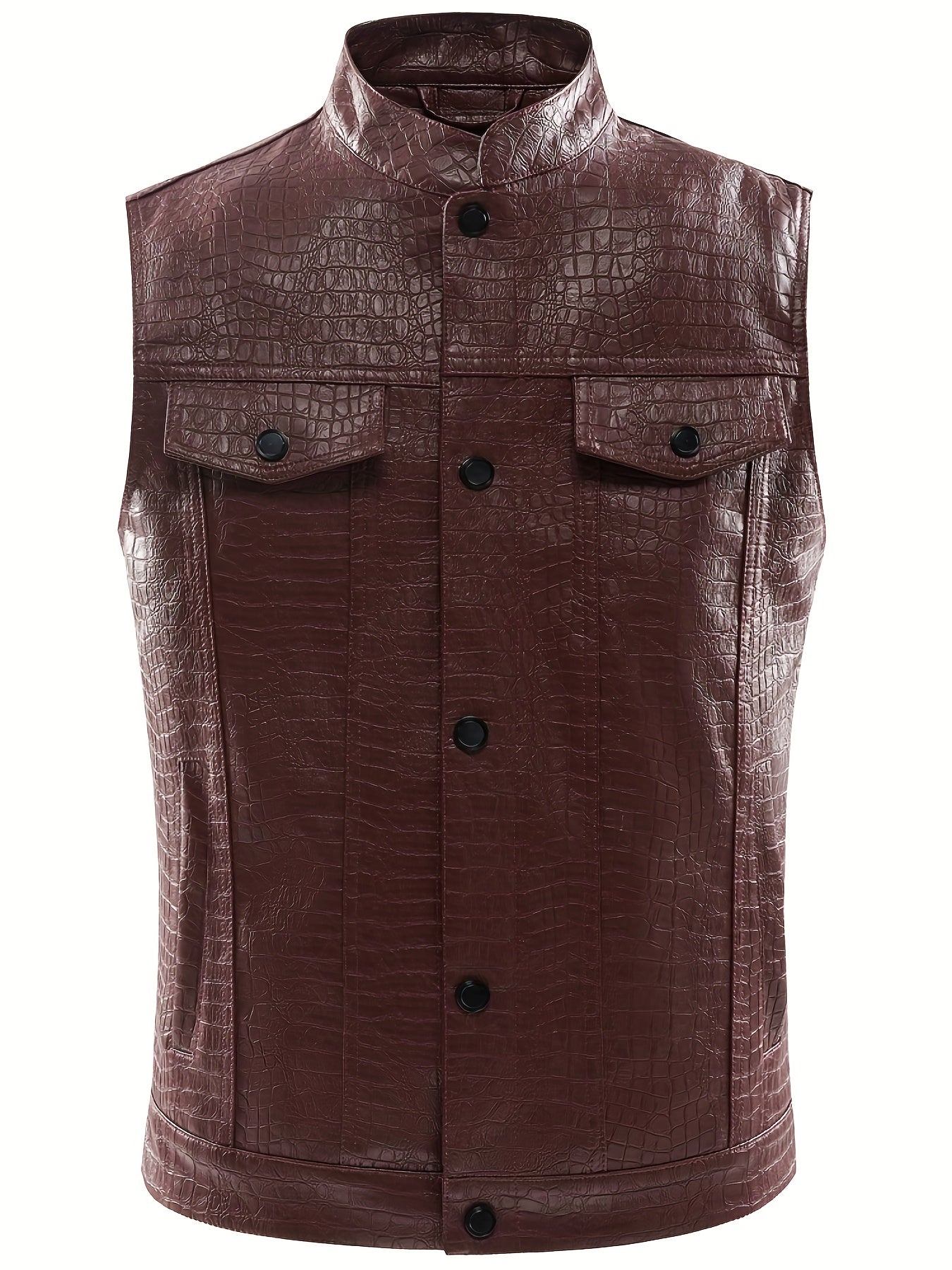 Men's Casual PU Leather Vest Button Up Lapel Sleeveless Punk Style