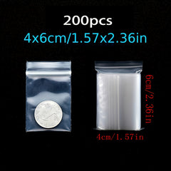 200pcs Clear Ziplock Storage Bag Transparent Plastic Zip Package