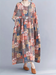 Boho Dress Women's Plus Scarf Print Maxi Dress With Pockets