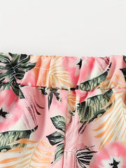 Girls Tropical Leaf Graphic Crop Top & Shorts Set for Summer Party