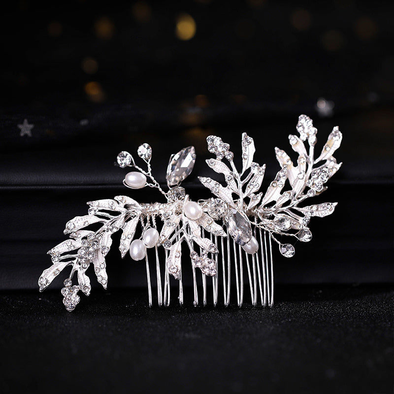Leaf Faux Pearl Rhinestone Bridal Hair Comb Wedding Hair Accessories