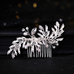 Leaf Faux Pearl Rhinestone Bridal Hair Comb Wedding Hair Accessories