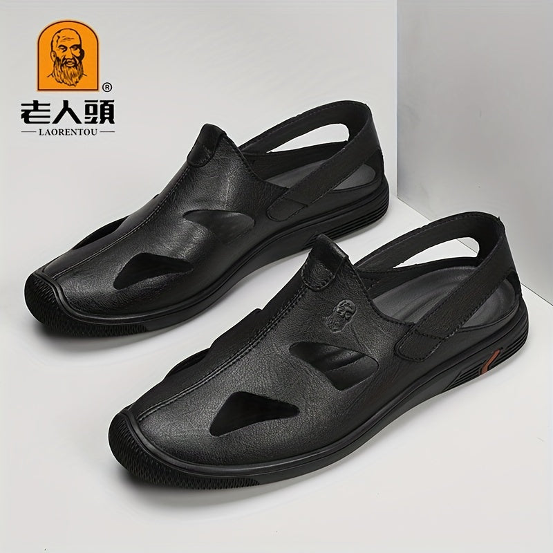 LAORENTOU Men's Leather Non Slip Sandals Comfy Beach Shoes