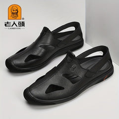 LAORENTOU Men's Leather Non Slip Sandals Comfy Beach Shoes
