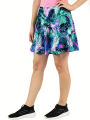Tropical Print High Waist Sports Skirt With Pockets