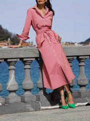 Plaid Print Long Sleeve Shirt Dress