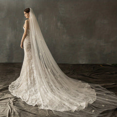 Cathedral Style Bridal Veil with Comb Inlaid Flower