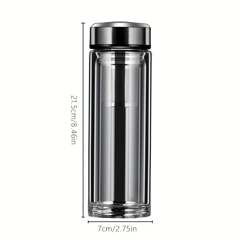 Portable Double Layer Glass Tea Cup 15.2oz with Filter Seal