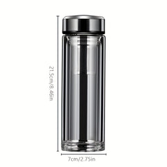 Portable Double Layer Glass Tea Cup 15.2oz with Filter Seal