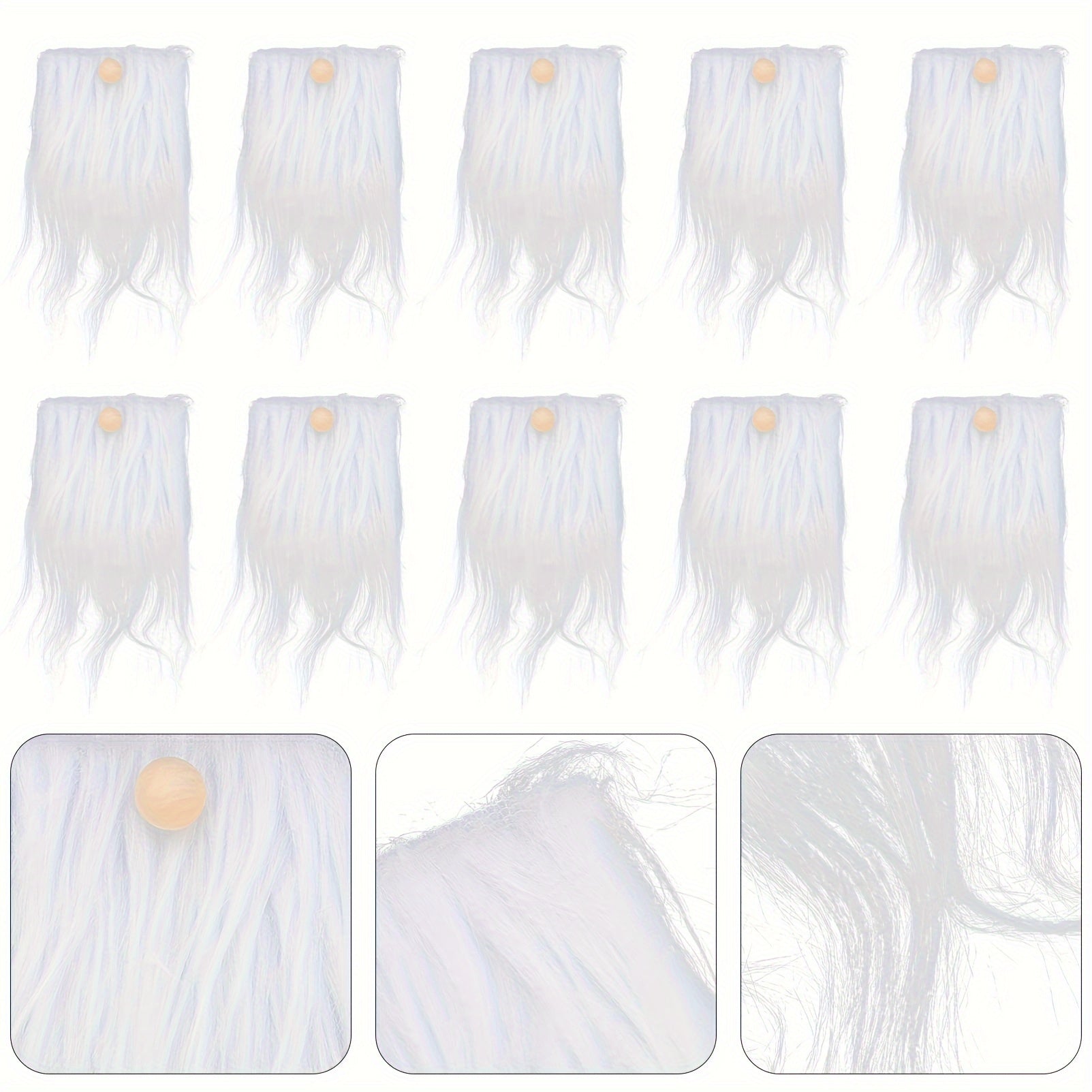 12pcs Faux Fur Costume Beard & Wooden Ball Crafts Dwarf Doll Accessories