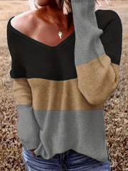 V Neck Slit Sweater Long Sleeve Women's Pullover