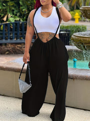 Solid Wide Leg Ruched Jumpsuit Draped Suspender Jumpsuit