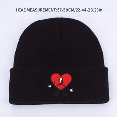Heart Embroidery Beanie Unisex Warm Elastic Hip Hop Skull Cap