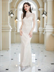 Lace Backless Maxi Wedding Dress Sleeveless Solid