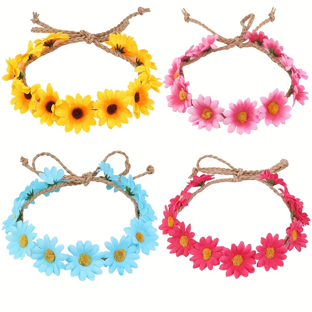 Floral Crown Headband for Girls Retro Adjustable Flower Crown Garland Headpiece