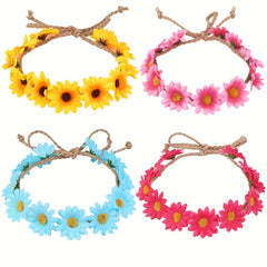 Floral Crown Headband for Girls Retro Adjustable Flower Crown Garland Headpiece