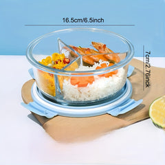 3pcs Round Glass Bento Box Microwave Safe Lunch Box 950ml