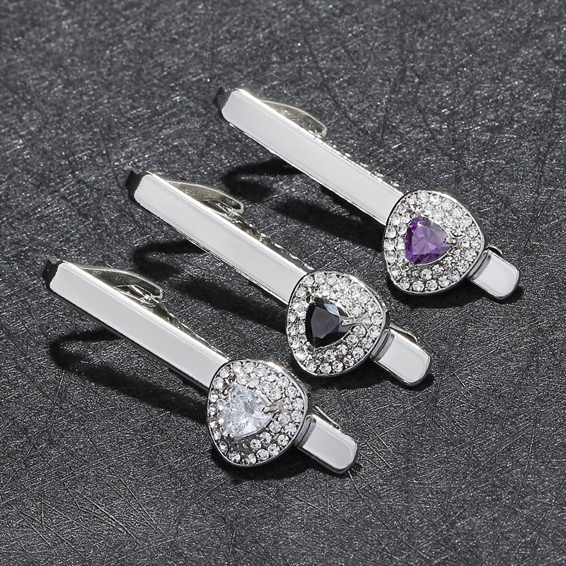 Men's Big Rhinestone Tie Clip Vintage Collar Pin