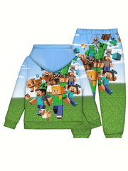 Boy's Pixel Style Game Hoodie & Pants Set for Fall Winter