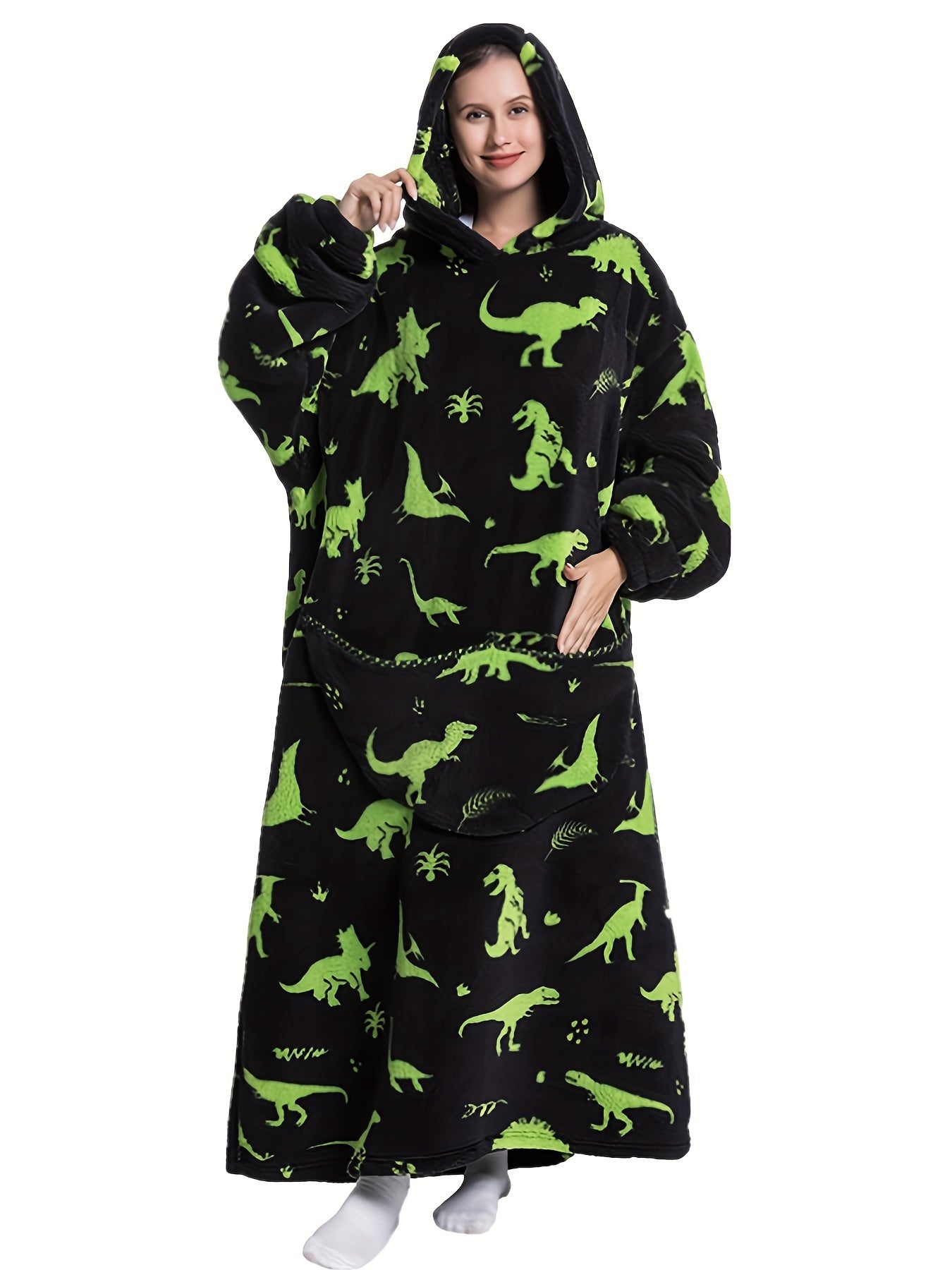 Dog Print Fuzzy Lounge Robe Hooded Robe Women's Loungewear