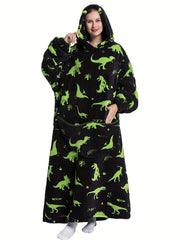 Dog Print Fuzzy Lounge Robe Hooded Robe Women's Loungewear