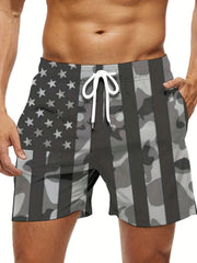 Men's Stripes Pattern Shorts With Pockets Elastic Waist Drawstring