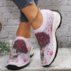 Bear & Floral Pattern Non slip Running Shoes Mesh Breathable Comfortable