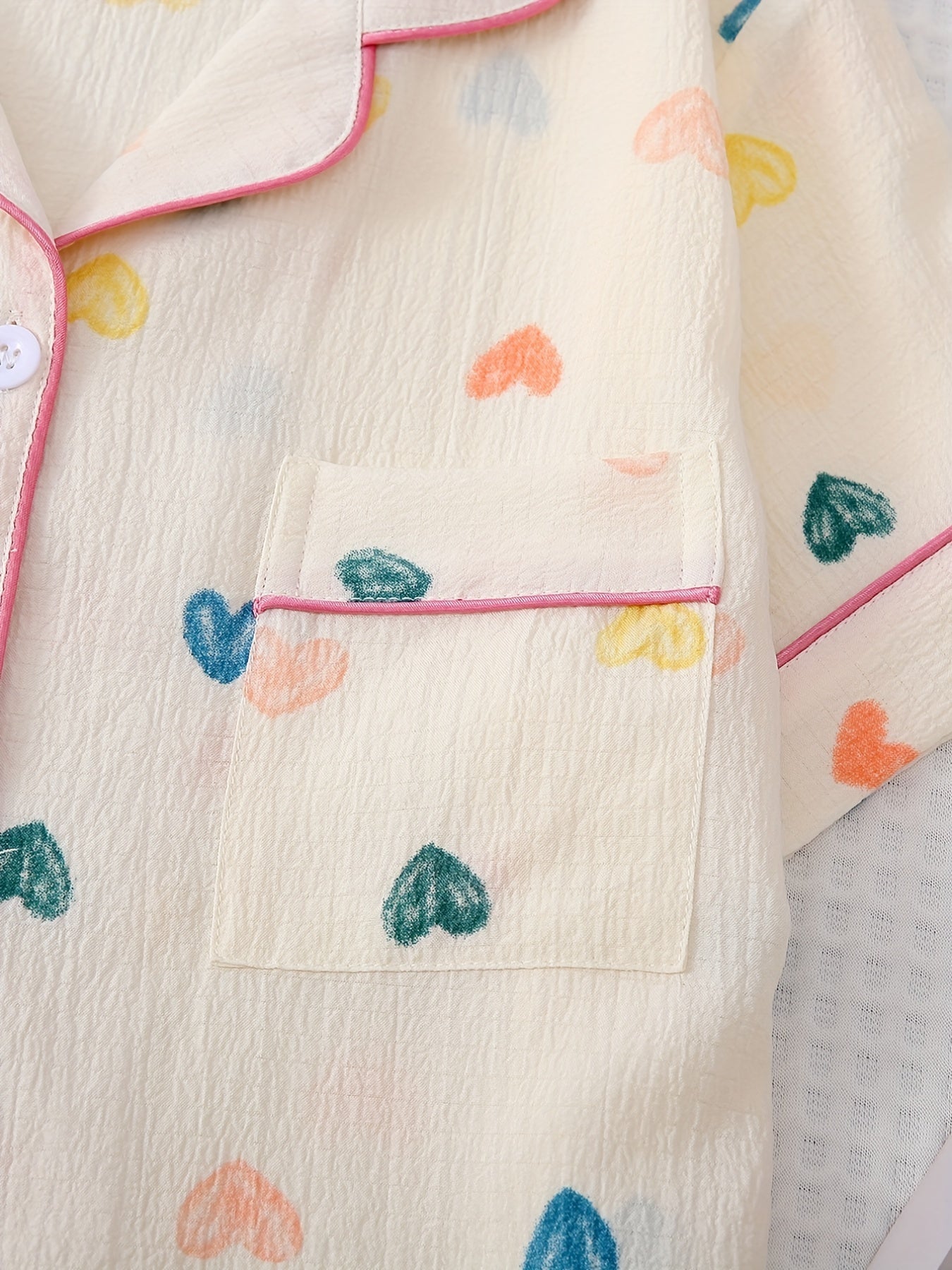 Heart Print Pajama Set Short Sleeve Lapel Buttons Top & Elastic Waistband Shorts