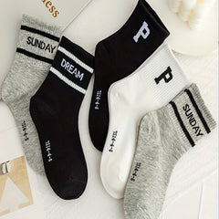Boys Kids Letter P Print Socks Cotton Warm Crew Socks Children's Socks