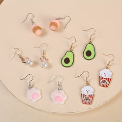 Funny Fruit Ice Cream Earrings Set - 5 Pairs for Girls