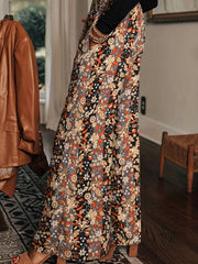 Colorblock Floral Print Wide Leg Trousers
