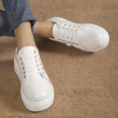 Women's PU Leather Casual Shoes Lightweight Low Top Lace Up Platform Sneakers