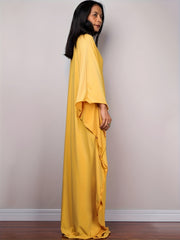Boho Cover Up Women's Solid Batwing Sleeve V Neck Maxi Beach Cover Up