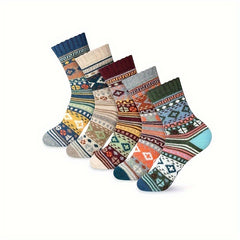 Winter Knit Warm Crew Socks, 5 Pairs, Mountaineering & Skiing