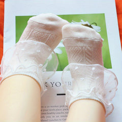 Kids Mesh Trim Short Crew Socks - Breathable Comfortable Princess Socks