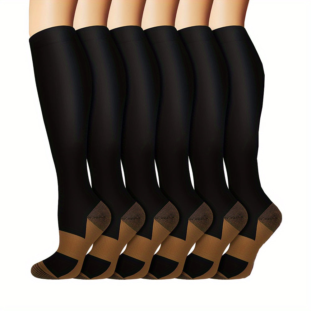 6 Pairs Copper Compression Socks Men Women 10-20 mmHg Circulation