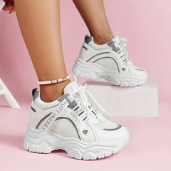 Women's Mesh Platform Sneakers Low Top Lace Up Round Toe Casual Shoes