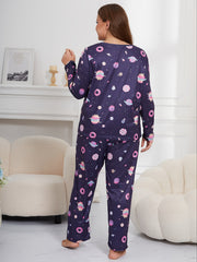 Cartoon Galaxy Print Tee & Pants Loungewear Set