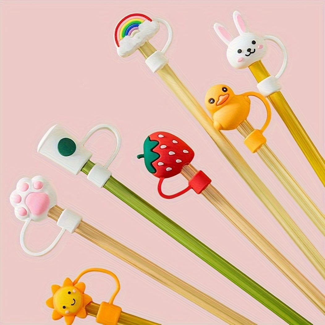 7pcs Christmas Straw Covers Reusable Splashproof Plugs