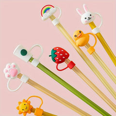 7pcs Christmas Straw Covers Reusable Splashproof Plugs