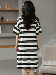 Striped Print Nightdress Short Sleeve Sleep Dress Women's Sleepwear