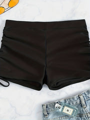 High Waist Solid Swimsuit Boxer Shorts