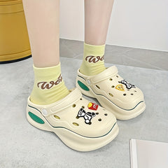 Women's Cartoon Platform Clogs Slip On Colorblock Shoes